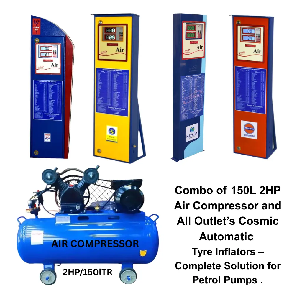 Combo of 150L 2HP Air Compressor with Automatic Tyre Inflators