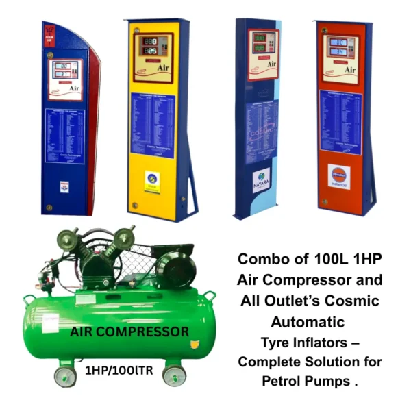 Combo of 100L 1HP Air Compressor with Automatic Tyre Inflators