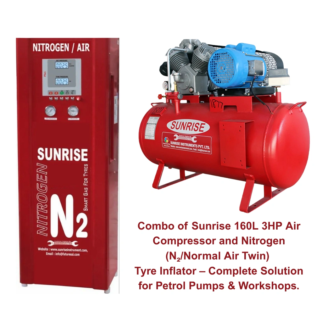 Combo: 160L 3HP Air Compressor with Sunrise Nitrogen Tyre Inflator