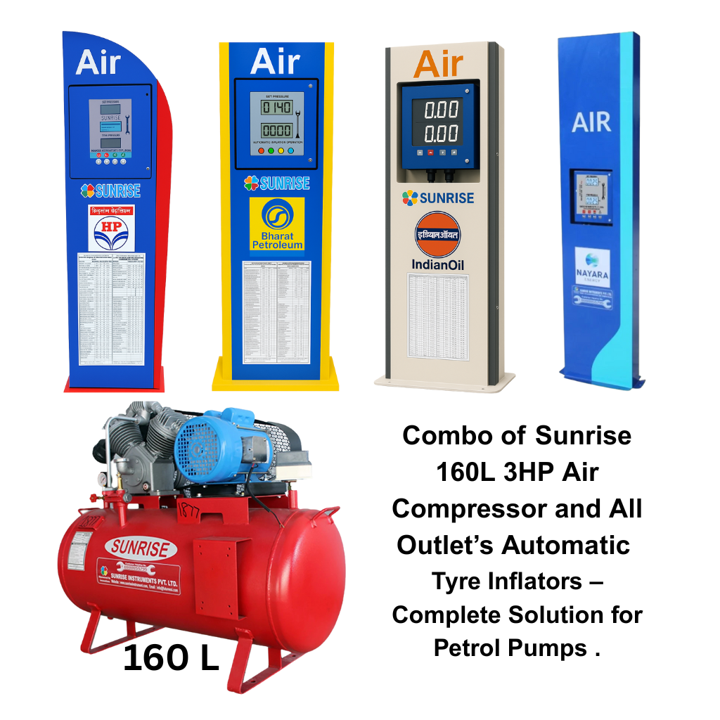 Combo of Sunrise 160L 3HP Air Compressor with Automatic Tyre Inflators for All ROs