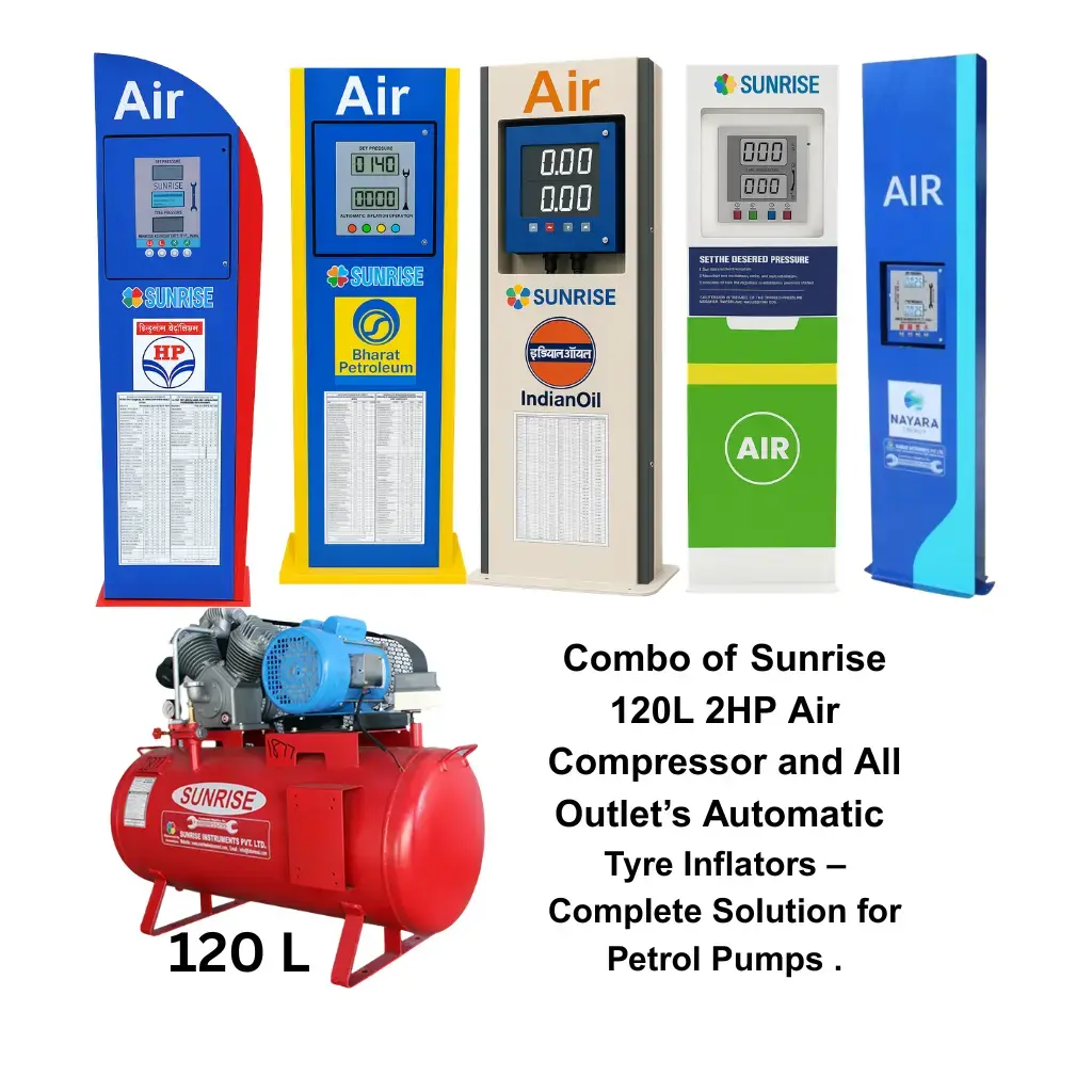 Combo of Sunrise 160L 3HP Air Compressor with Automatic Tyre Inflators for All ROs
