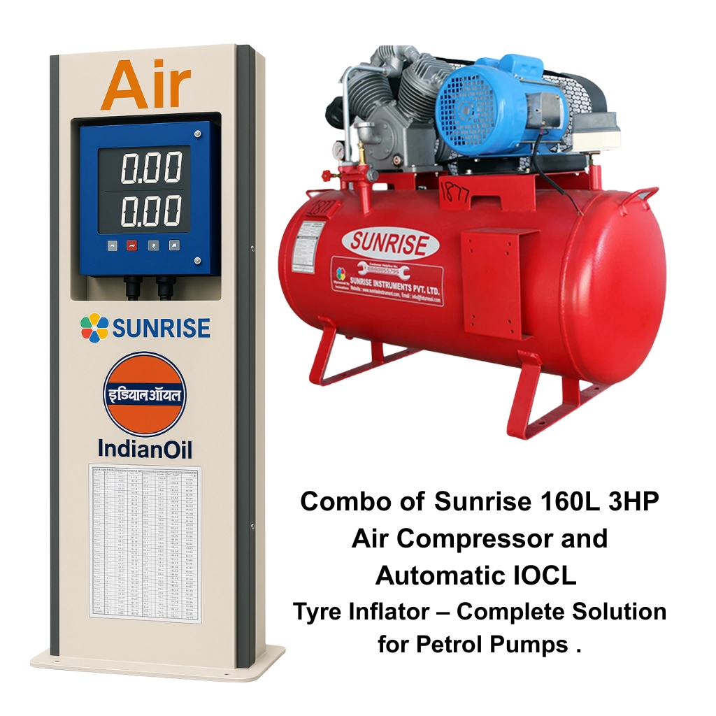 Combo of Sunrise 160L 3HP Air Compressor with Automatic Tyre Inflators for IOCL