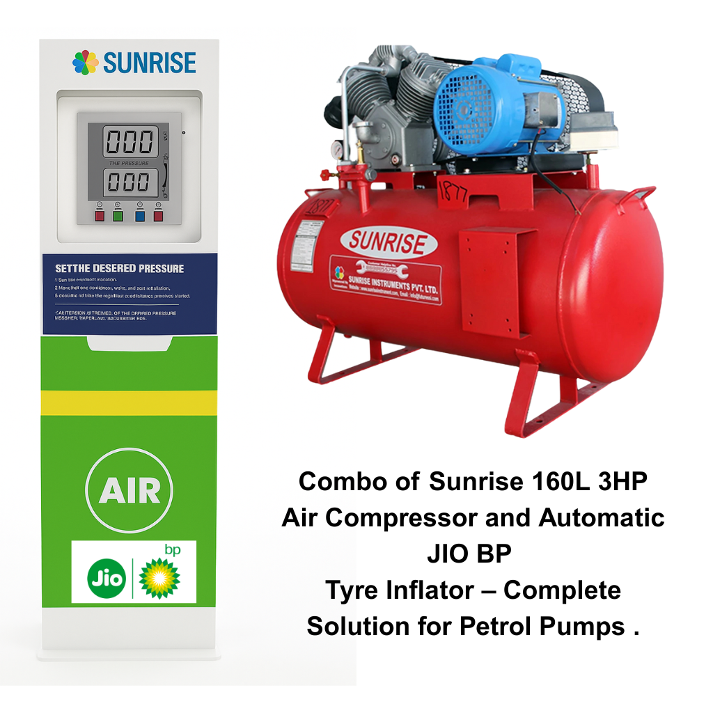 Combo of Sunrise 160L 3HP Air Compressor with Automatic Tyre Inflators for JIO BP