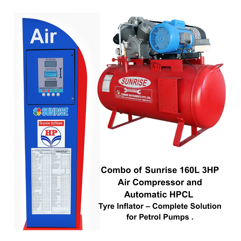 Combo of Sunrise 160L 3HP Air Compressor with Automatic Tyre Inflators for HPCL