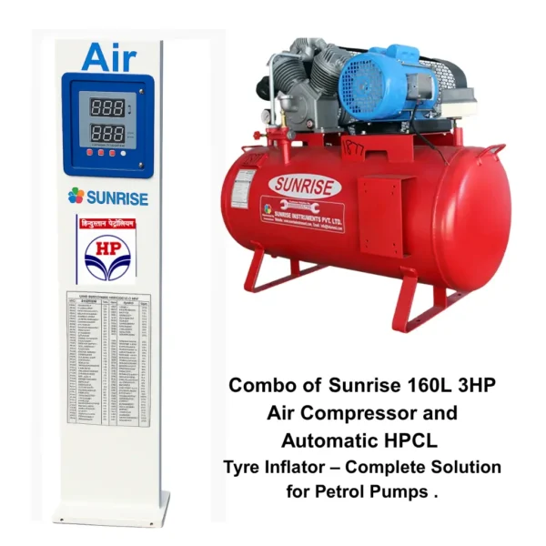 Combo of Sunrise 160L 3HP Air Compressor with Automatic Tyre Inflators for HPCL