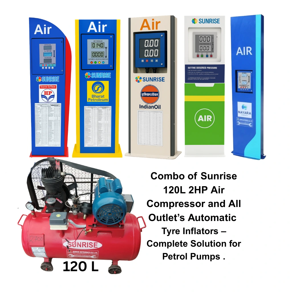 Combo of Sunrise 2HP 120L Air Compressor with Automatic Tyre Inflators