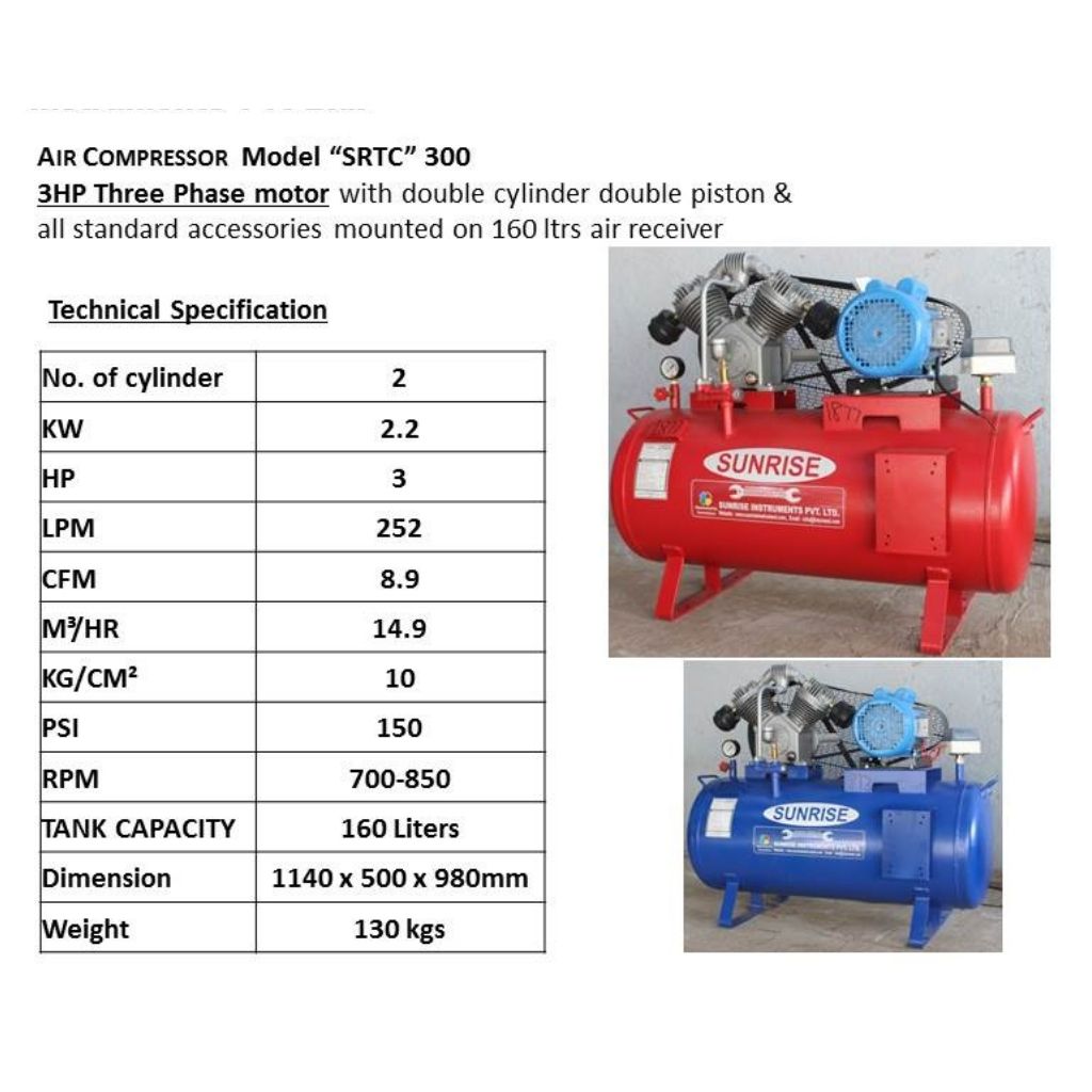 SUNRISE 3HP160L Single-Phase Air Compressor