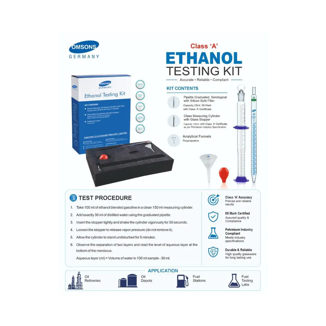 Omsons Class 'A' Ethanol Testing Kit 150ml Glass With NABL Certificate